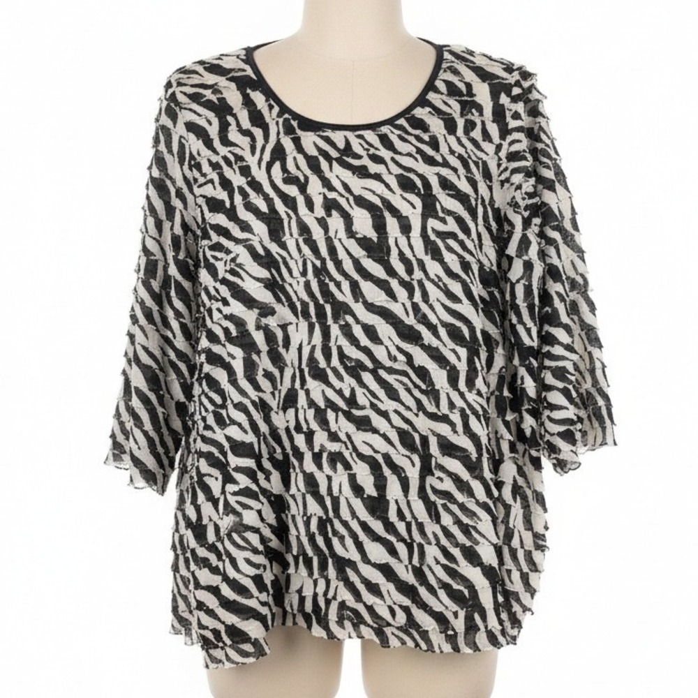 Elementz Y2K Tiered Top Size 2X Animal Print Zebra Long Sleeve Ruffle Maximalist